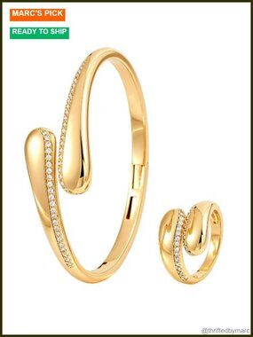 14K Gold Plated Bangle Bracelet and Ring Set 5A CZ Women Jewelry